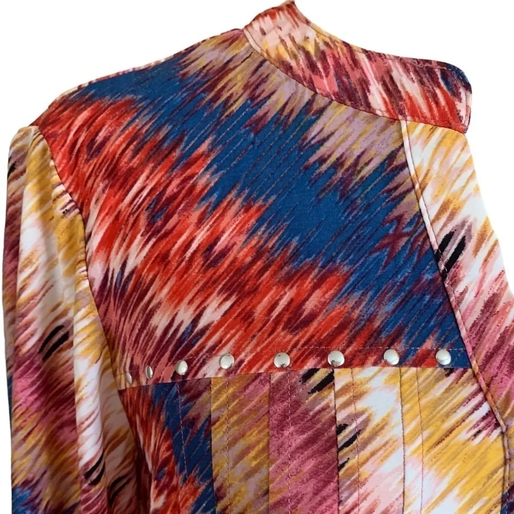 COCOMO XL Red Blue Yellow 3/4 sleeve women’s Pintuck Blouse top shirt tu…